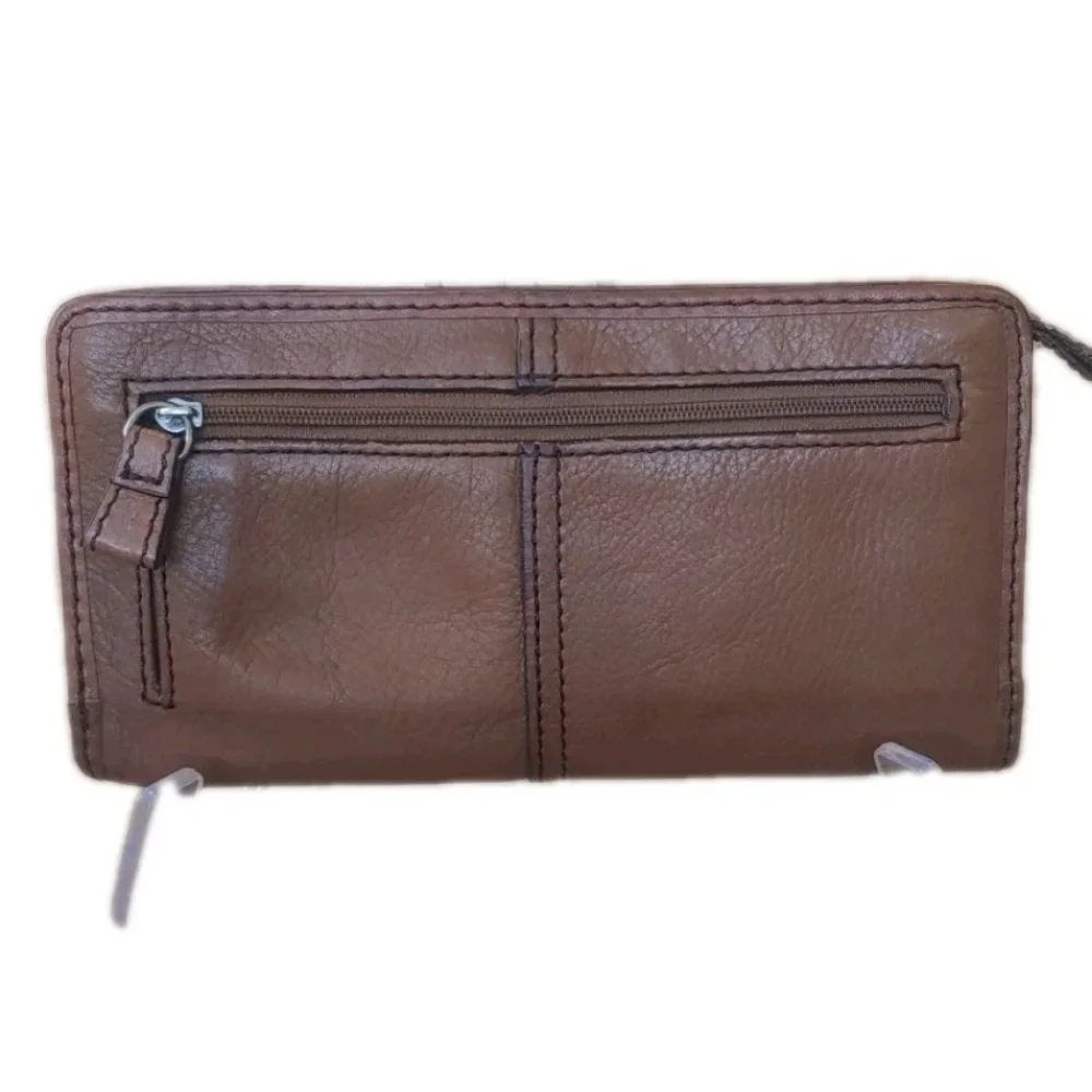 Fossil Marlow Clutch Wallet Brown Leather Zip Around Boho Hippie Southwestern